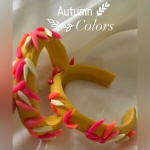 Yellow Pink Women's hoop earrings autumn  leaves clip ons and post both availab